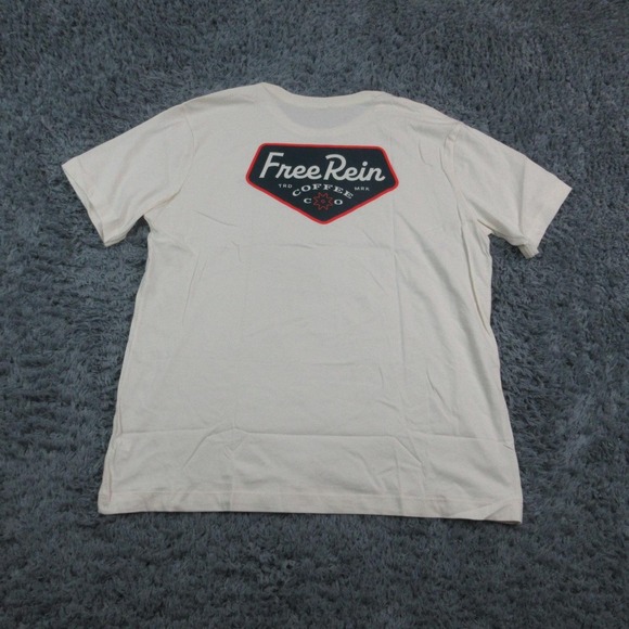 Free Rein Coffee Shirt Mens Large Off White Graphic Tee Short Sleeve Logo - Picture 6 of 8